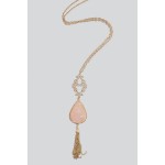 Liora Teardrop Druzy Stone & Filigree Tassel Necklace